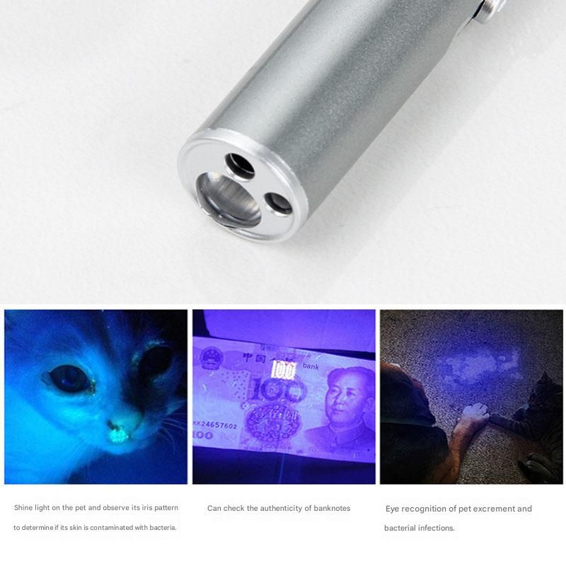 Grey and black Metal Laser Cat Toy Pen Set - 2 Piece USB Rechargeable 3-in-1 Laser Pointer with UV Light and LED Torch in Gift Tin Box