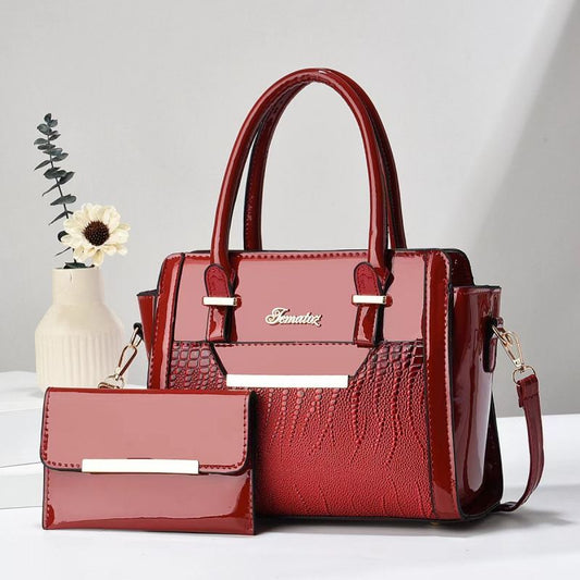 Red Women's Handbag Set - Large Capacity 2 Piece Shoulder Bag with Matching Wallet