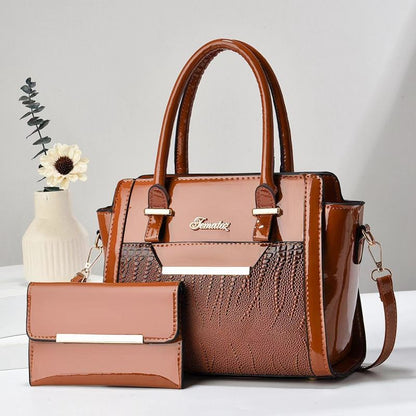 Earthy brown Women's Handbag Set - Large Capacity 2 Piece Shoulder Bag with Matching Wallet