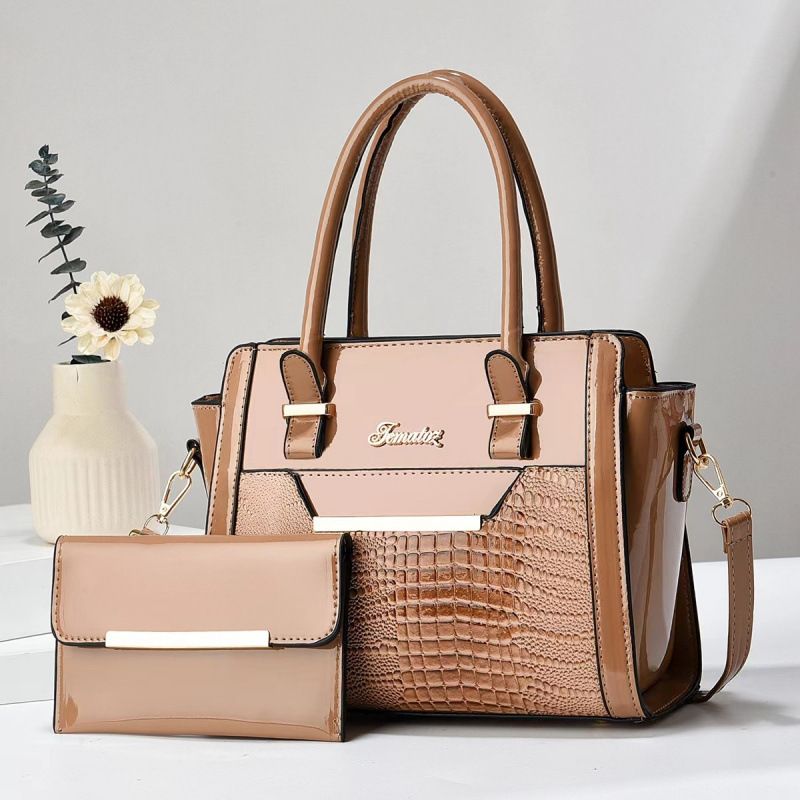 Khaki Women's Handbag Set - Large Capacity 2 Piece Shoulder Bag with Matching Wallet