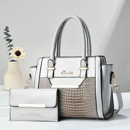 Grey Women's Handbag Set - Large Capacity 2 Piece Shoulder Bag with Matching Wallet