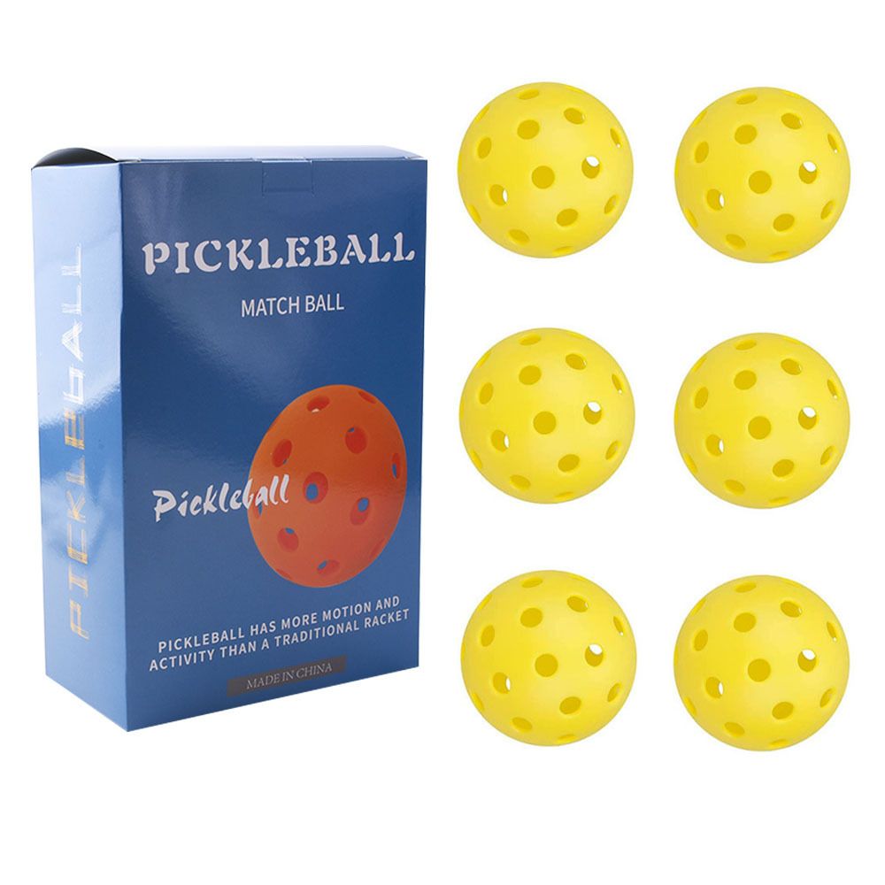 Yellow Pickleball Balls Set - 6 Piece 40 Hole Outdoor Indoor Pickleball Match Balls