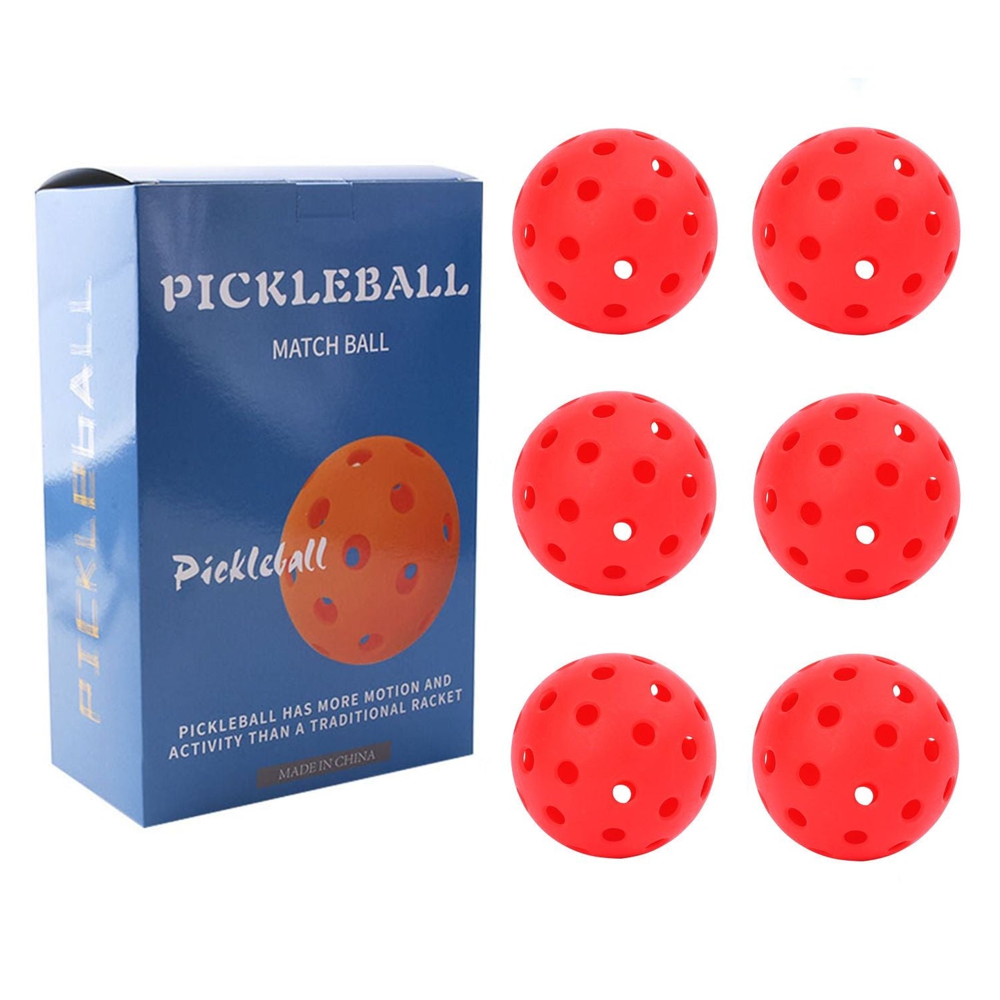 Red Pickleball Balls Set - 6 Piece 40 Hole Outdoor Indoor Pickleball Match Balls