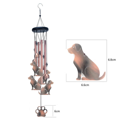 Dog Metal Wind Chime - Adjustable Garden Decorative Bell with Animal Silhouettes and Paw Print(W4301)