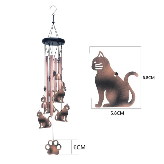 Cat Metal Wind Chime - Adjustable Garden Decorative Bell with Animal Silhouettes and Paw Print(W4302)