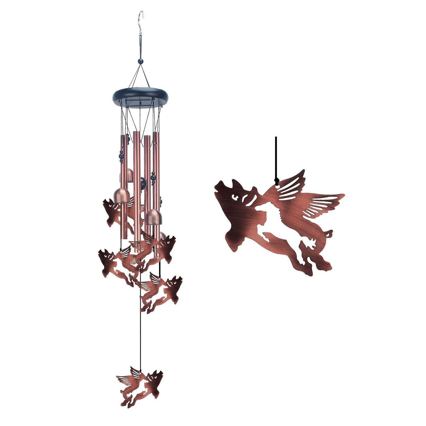Openwork Flying Pig Metal Wind Chime - Adjustable Garden Decorative Bell with Animal Silhouettes(W4303)