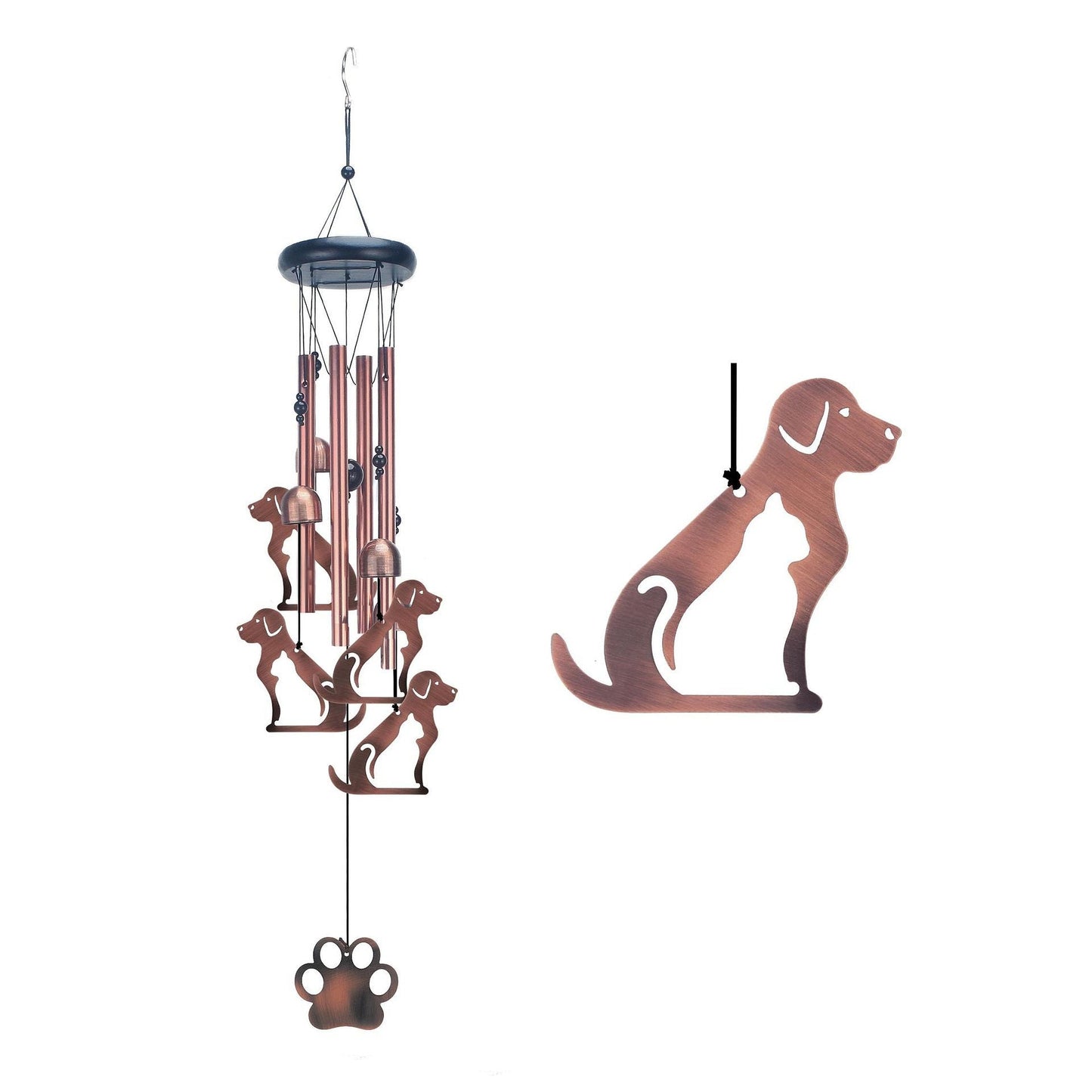 Hollowed-out dog Metal Wind Chime - Adjustable Garden Decorative Bell with Animal Silhouettes and Paw Print(W4304)