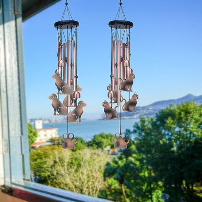 Hollowed-out dog Metal Wind Chime - Adjustable Garden Decorative Bell with Animal Silhouettes and Paw Print(W4304)