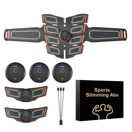 Orange EMS Muscle Stimulator Belt Set - Rechargeable Abdominal Toning Trainer with Multiple Pads and Modes
