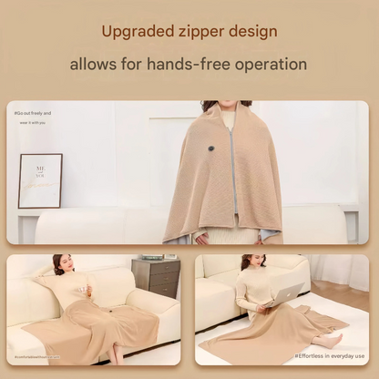 Apricot color USB Heated Blanket Poncho - Rechargeable Electric Warming Shawl with Fast Heating and Multi Use Design