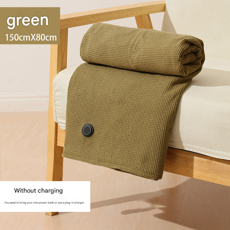 Green USB Heated Blanket Poncho - Rechargeable Electric Warming Shawl with Fast Heating and Multi Use Design