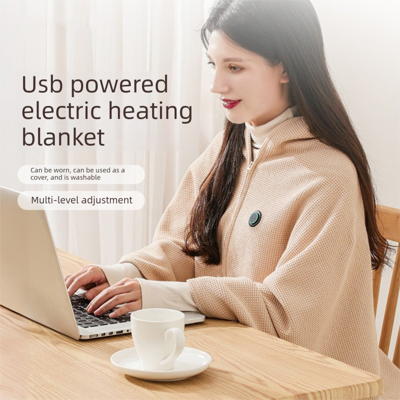 Red USB Heated Blanket Poncho - Rechargeable Electric Warming Shawl with Fast Heating and Multi Use Design