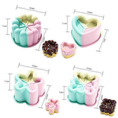 4 Piece Colorful  Silicone Baking Mould Set - Heart Star Square Round Shapes Food Grade Cake Mousse Pudding Dessert Molds