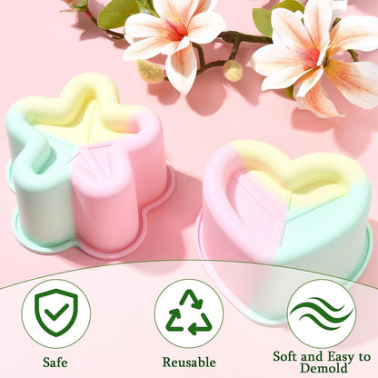 4 Piece Colorful  Silicone Baking Mould Set - Heart Star Square Round Shapes Food Grade Cake Mousse Pudding Dessert Molds