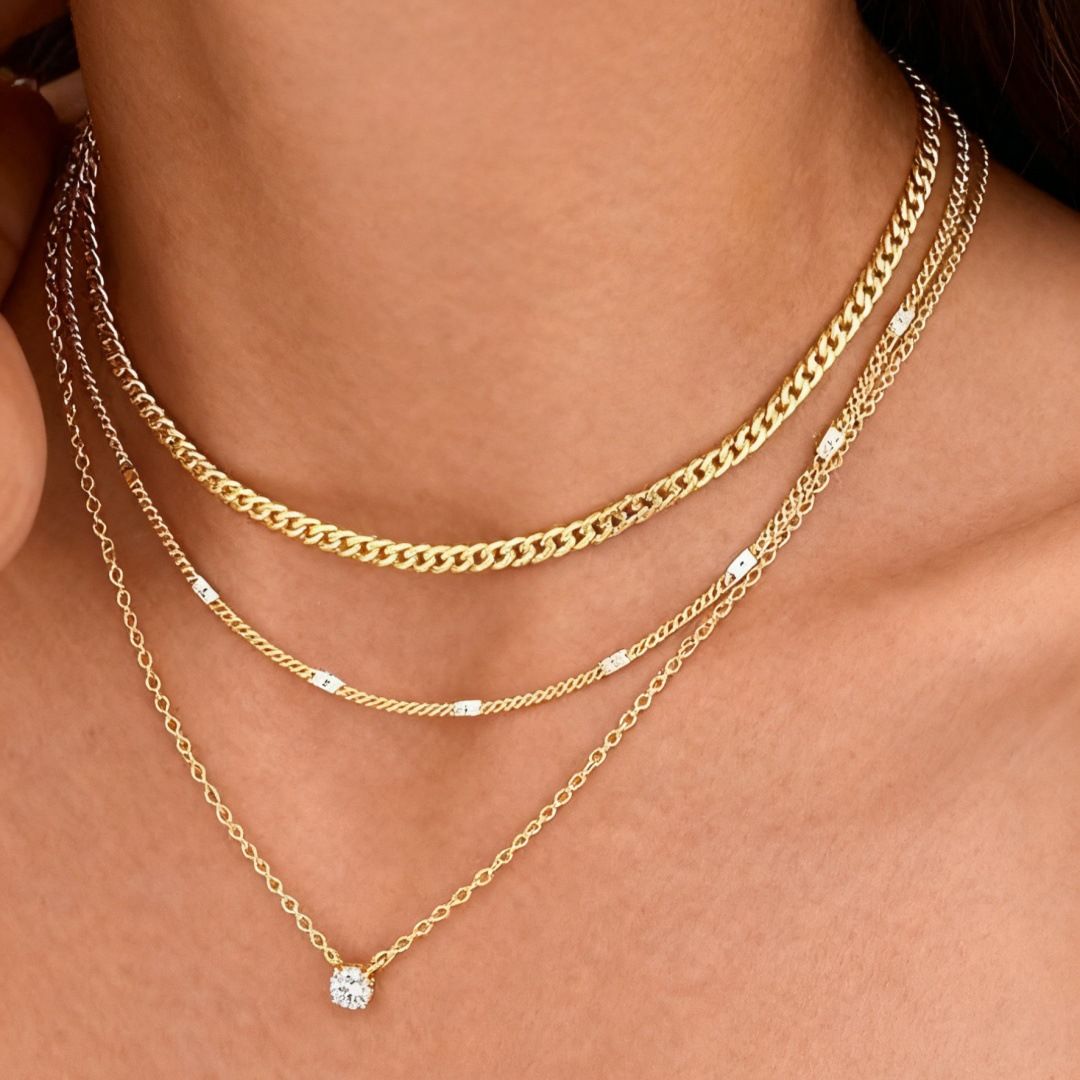 Golden Layered Zircon Necklace Set - Multi Strand Chain Choker with Pendant and Bar Accents Fashion Jewellery