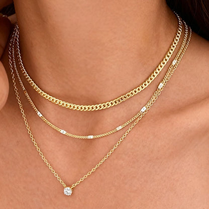 Golden Layered Zircon Necklace Set - Multi Strand Chain Choker with Pendant and Bar Accents Fashion Jewellery
