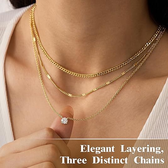 Golden Layered Zircon Necklace Set - Multi Strand Chain Choker with Pendant and Bar Accents Fashion Jewellery