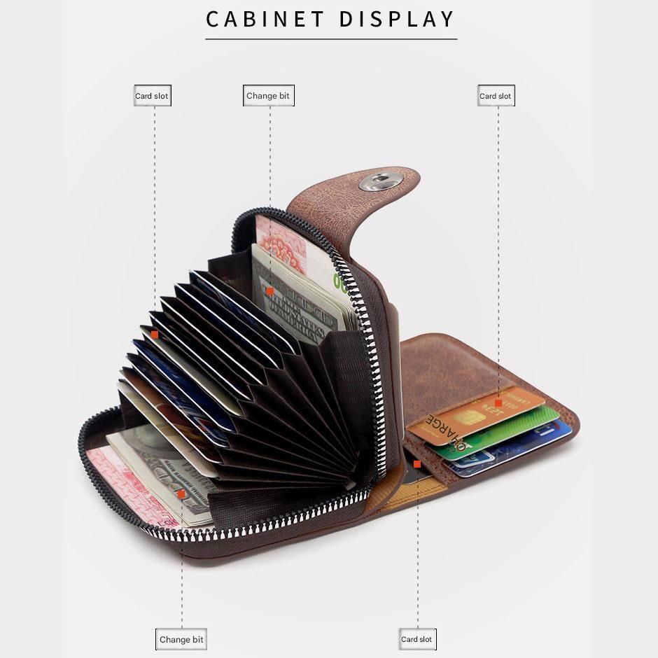Light coffee color Men's Large Capacity Accordion Card Wallet - PU Leather Multi Card Holder with Magnetic Closure and Coin Pocket