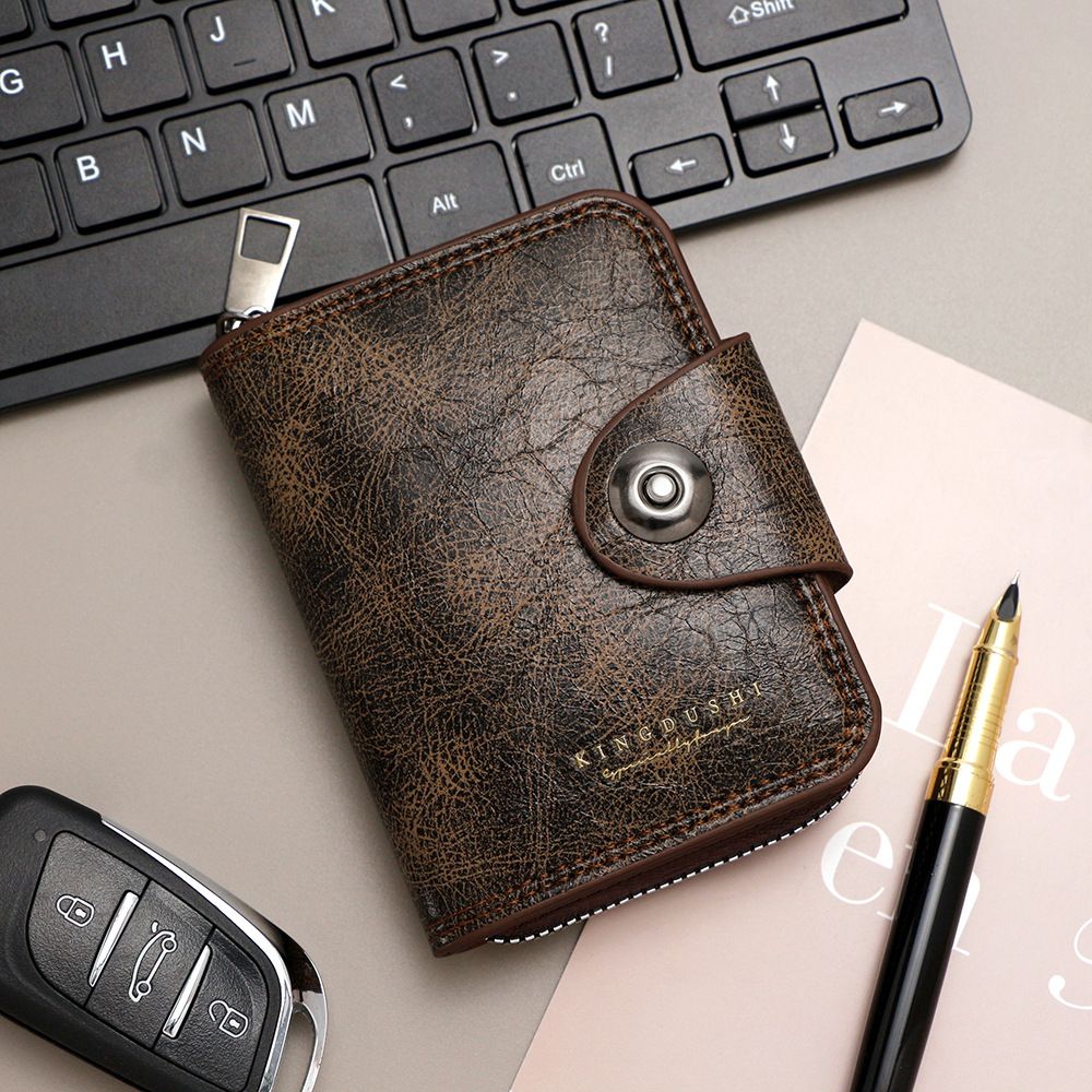 Dark coffee color Men's Large Capacity Accordion Card Wallet - PU Leather Multi Card Holder with Magnetic Closure and Coin Pocket