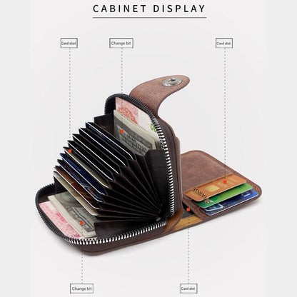 Dark coffee color Men's Large Capacity Accordion Card Wallet - PU Leather Multi Card Holder with Magnetic Closure and Coin Pocket