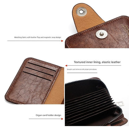 Dark coffee color Men's Large Capacity Accordion Card Wallet - PU Leather Multi Card Holder with Magnetic Closure and Coin Pocket