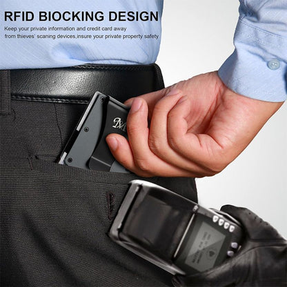 Dark grey Slim RFID Blocking Aluminum Card Holder - Metal Wallet with Cash Strap Minimalist Card Case