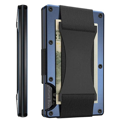Royal blue Slim RFID Blocking Aluminum Card Holder - Metal Wallet with Cash Strap Minimalist Card Case