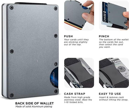 Royal blue Slim RFID Blocking Aluminum Card Holder - Metal Wallet with Cash Strap Minimalist Card Case