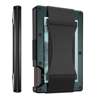 Dark green Slim RFID Blocking Aluminum Card Holder - Metal Wallet with Cash Strap Minimalist Card Case