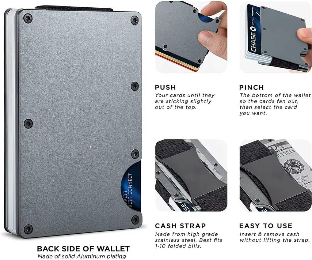 Fluorescent green Slim RFID Blocking Aluminum Card Holder - Metal Wallet with Cash Strap Minimalist Card Case