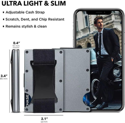 Fluorescent green Slim RFID Blocking Aluminum Card Holder - Metal Wallet with Cash Strap Minimalist Card Case