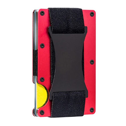 Red Slim RFID Blocking Aluminum Card Holder - Metal Wallet with Cash Strap Minimalist Card Case