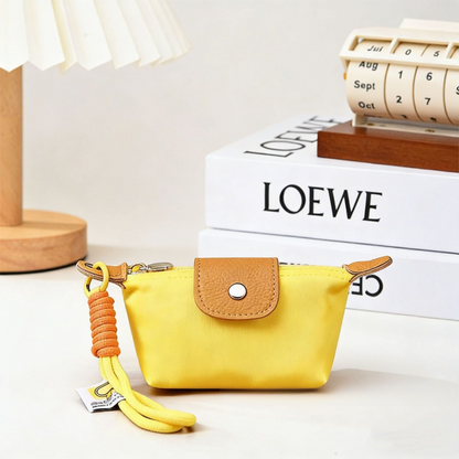 Yellow Mini Nylon Coin Purse with Wrist Strap - Compact Zipper Key Holder Pouch for Cards Lipstick and Earphones