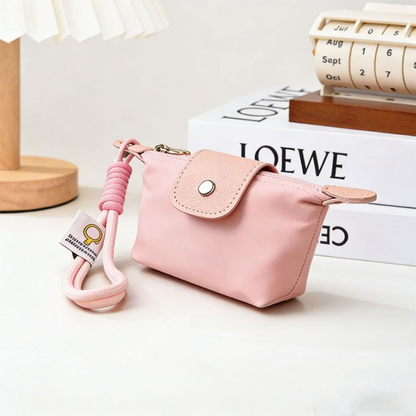 Pink Mini Nylon Coin Purse with Wrist Strap - Compact Zipper Key Holder Pouch for Cards Lipstick and Earphones
