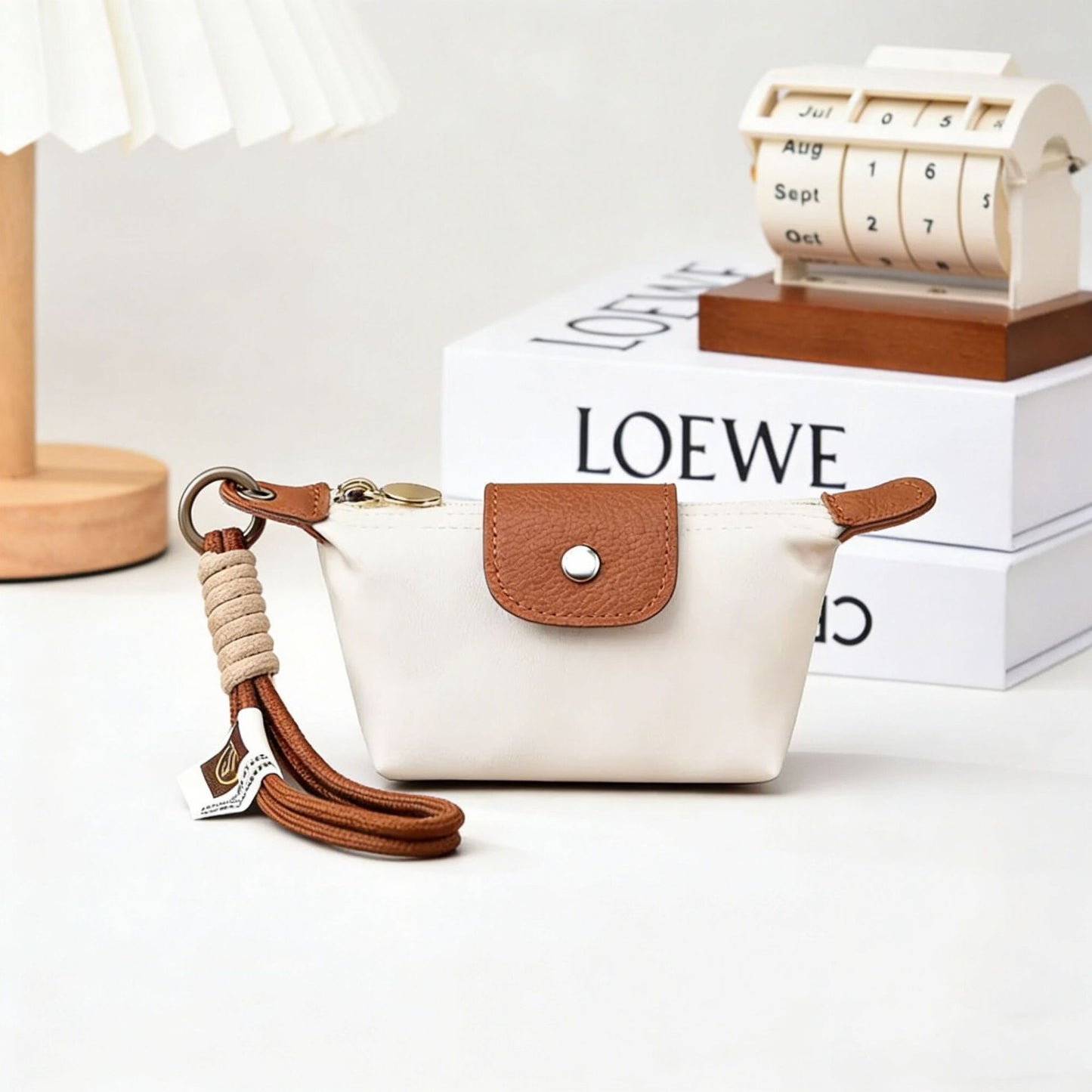 White Mini Nylon Coin Purse with Wrist Strap - Compact Zipper Key Holder Pouch for Cards Lipstick and Earphones