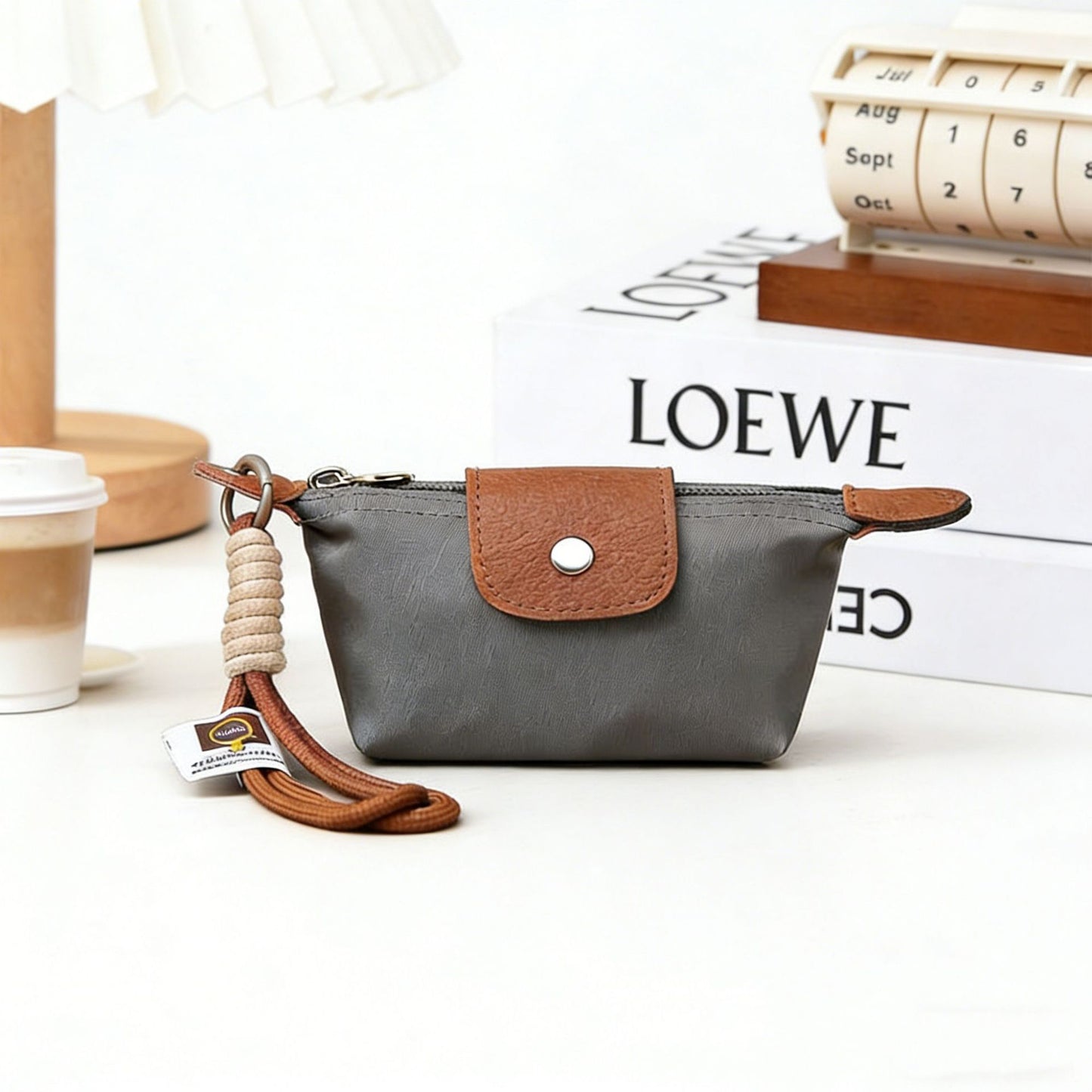 Grey Mini Nylon Coin Purse with Wrist Strap - Compact Zipper Key Holder Pouch for Cards Lipstick and Earphones