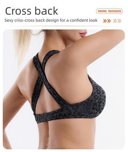 Leopard Print Yoga Set - Twist Front Sports Bra with Criss Cross Back and High Waisted Butt Lifting Shorts(Size:L)