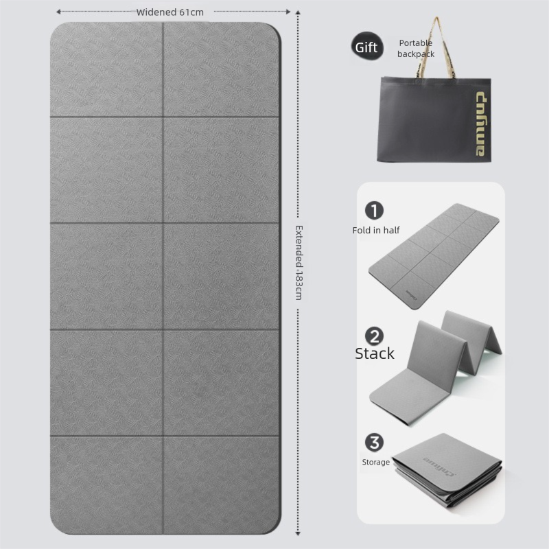 Grey Foldable Yoga Mat - Portable Thick Non-Slip Fitness Exercise Mat for Home Gym and Travel