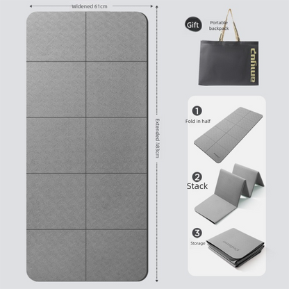 Grey Foldable Yoga Mat - Portable Thick Non-Slip Fitness Exercise Mat for Home Gym and Travel