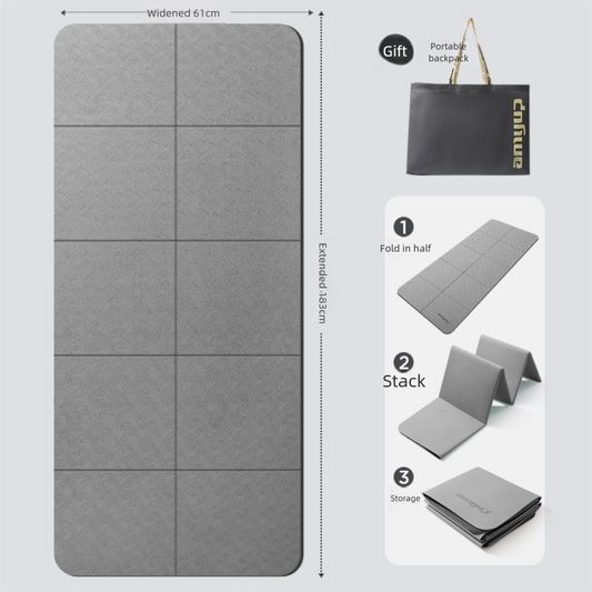 Grey Foldable Yoga Mat - Portable Thick Non-Slip Fitness Exercise Mat for Home Gym and Travel