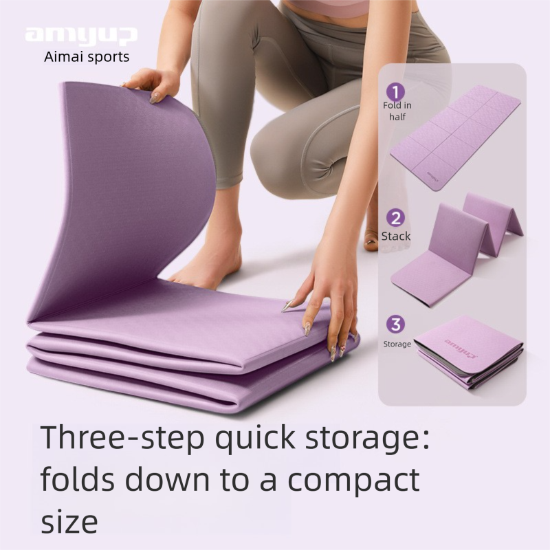 Grey Foldable Yoga Mat - Portable Thick Non-Slip Fitness Exercise Mat for Home Gym and Travel