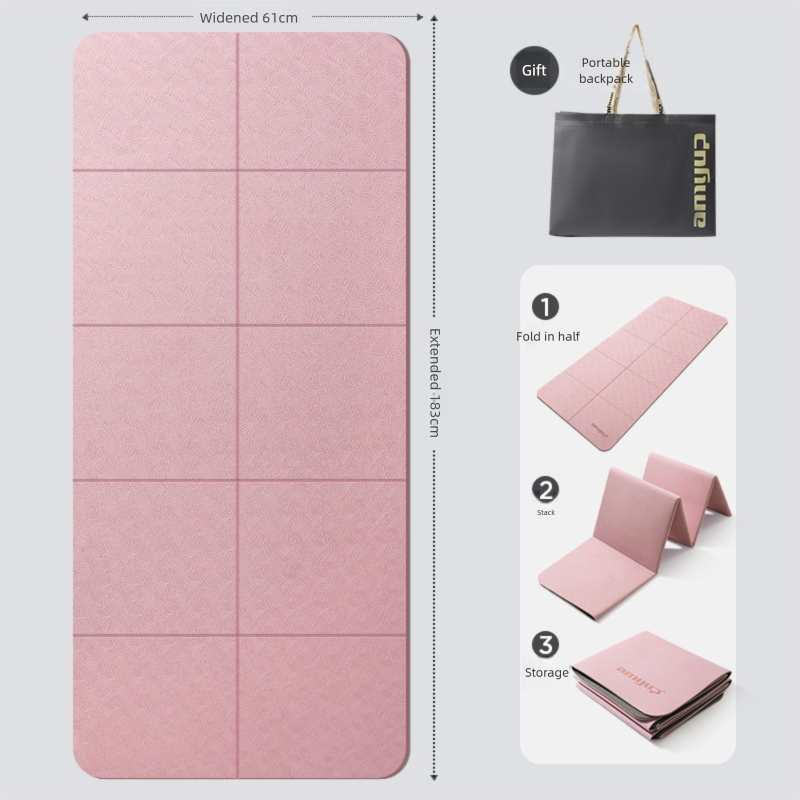Pink Foldable Yoga Mat - Portable Thick Non-Slip Fitness Exercise Mat for Home Gym and Travel