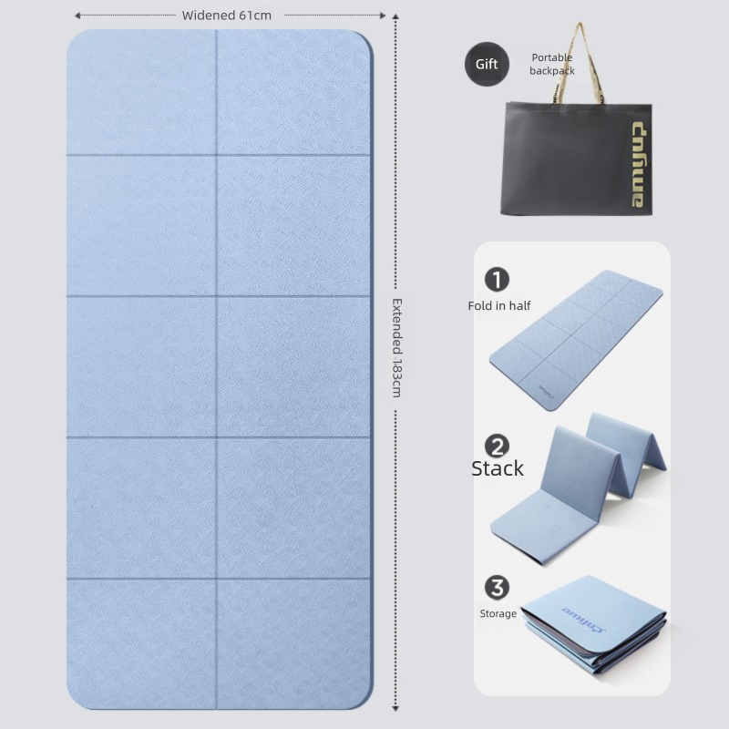 Blue Foldable Yoga Mat - Portable Thick Non-Slip Fitness Exercise Mat for Home Gym and Travel