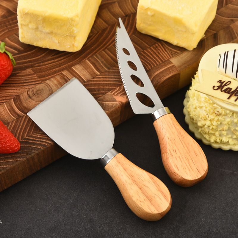 6-Piece Stainless Steel Cheese Knife Set with Wooden Handles - Cheese Knife Fork Butter Spatula for Home Kitchen Baking