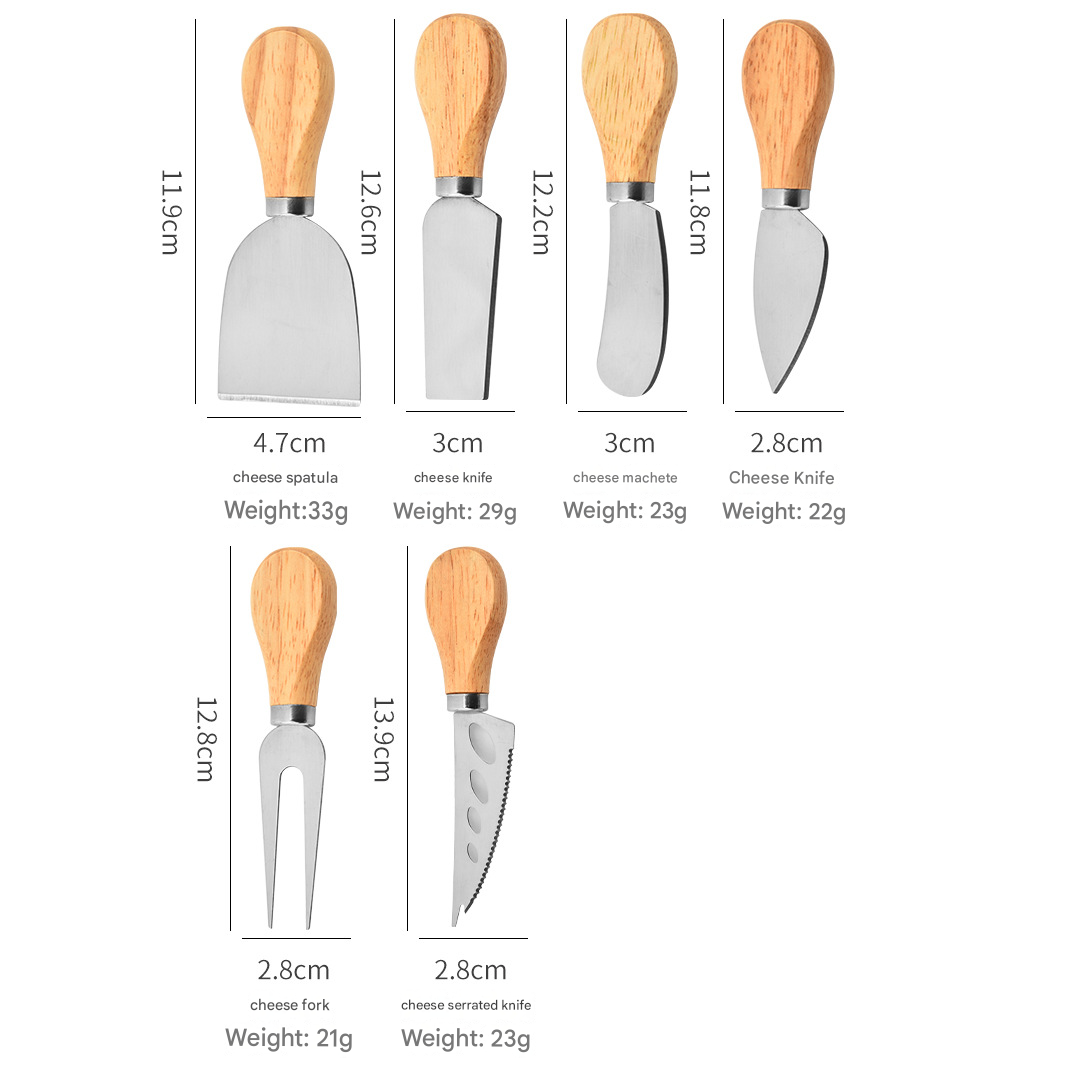 6-Piece Stainless Steel Cheese Knife Set with Wooden Handles - Cheese Knife Fork Butter Spatula for Home Kitchen Baking