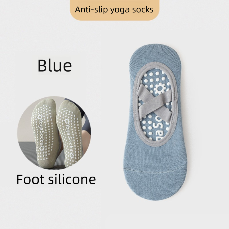 3-Pack Blue Anti-Slip Yoga Socks - Grippy Pilates Dance Fitness Socks with Silicone Grip for Women