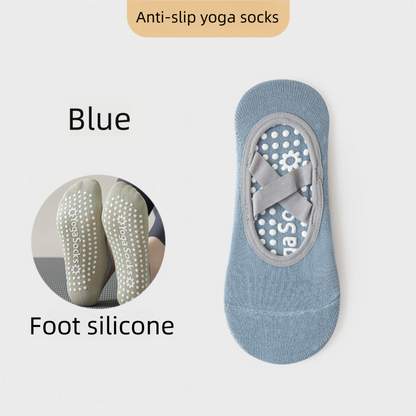 3-Pack Blue Anti-Slip Yoga Socks - Grippy Pilates Dance Fitness Socks with Silicone Grip for Women