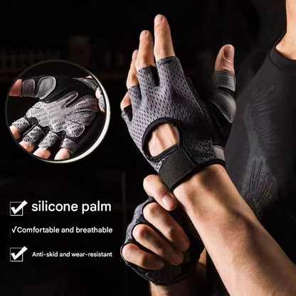 Black Half Finger Fitness Gloves - Anti-Slip Breathable Gym Training Gloves for Weightlifting Cycling(Size:M)