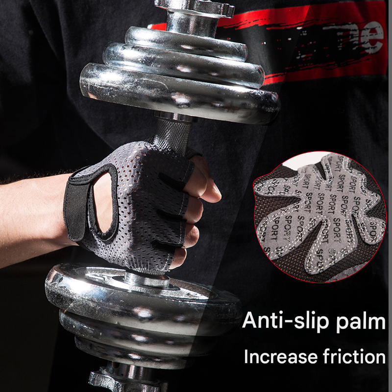 Black Half Finger Fitness Gloves - Anti-Slip Breathable Gym Training Gloves for Weightlifting Cycling(Size:L)