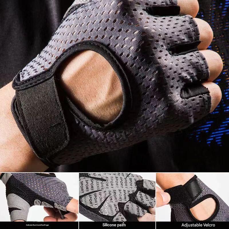 Black Half Finger Fitness Gloves - Anti-Slip Breathable Gym Training Gloves for Weightlifting Cycling(Size:L)